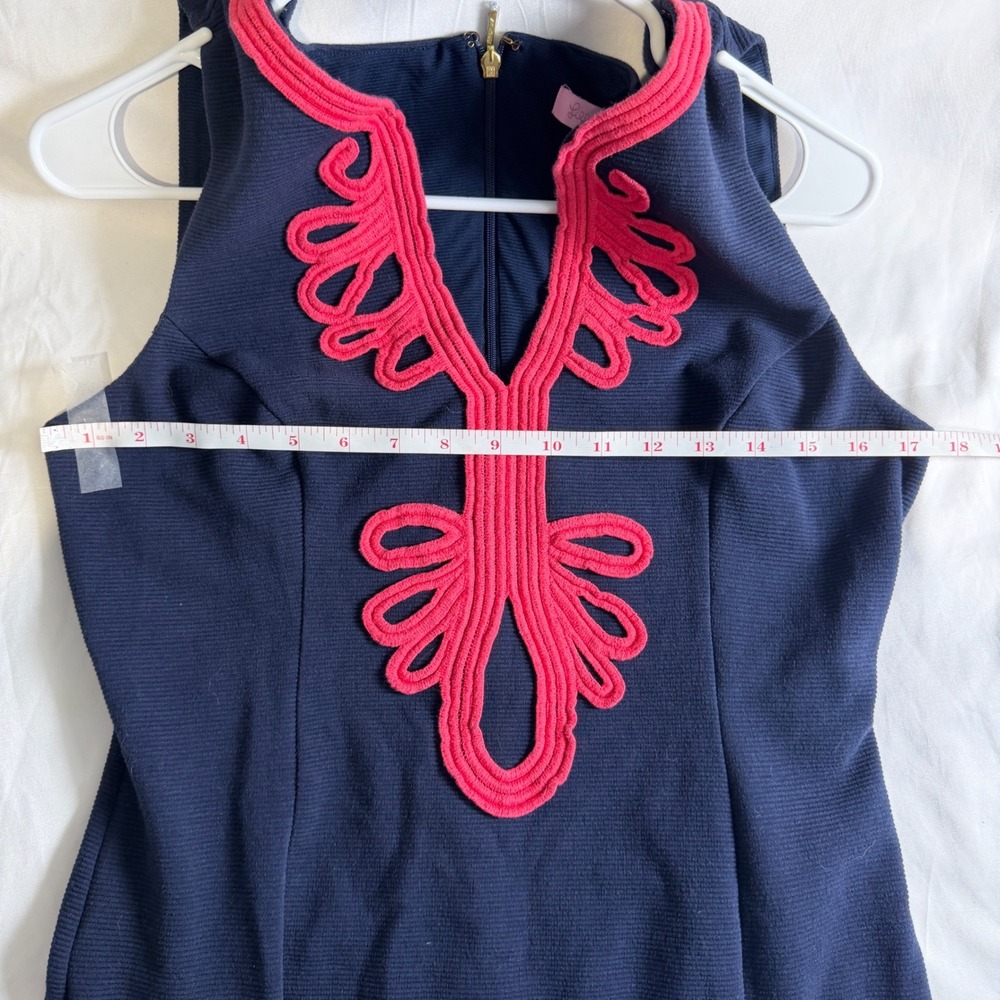 Lilly Pulitzer Janice Sheath Dress Women L Coral Soutache V-Neck Ottoman Ribbed - Picture 7 of 8